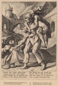 Armoede is gemakkelijker te verdragen dan Luxe door Workshop of Hendrick Goltzius, after Karel van Mander I