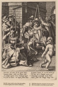 De weegschaal van het huwelijk door Workshop of Hendrick Goltzius, after Karel van Mander I