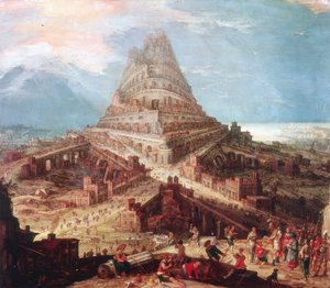 De bouw van de Toren van Babel, 16e eeuw door Workshop of Hendrik van Cleve III