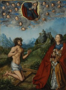 Christus en de Maagd die voor de mensheid bemiddelen bij God de Vader (De drie plagen)