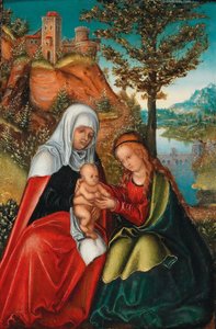 De maagd en het kind met de heilige Anna door workshop of Lucas Cranach the Elder
