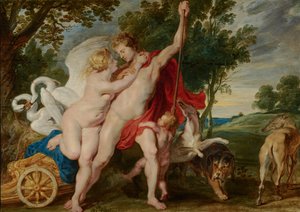 Venus probeert Adonis te weerhouden van vertrek naar de jacht