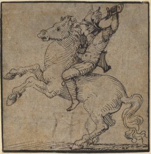 Krijger in Renaissance Harnas op een Steigerend Paard
