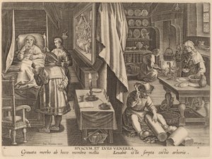 Guaiacum en venerische infectie door Workshop of Philip Galle after Jan van der Straet