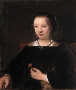Jonge vrouw met een anjer door Workshop of Rembrandt van Rijn