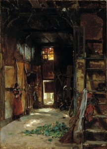 Interieur van een Westfaals huisje door Worthington Whittredge