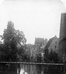 De Pegnitz rivier, Neurenberg, Duitsland, ca. 1900s