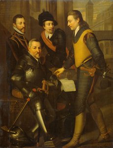 Groepsportret van de vier broers van Willem I, Prins van Oranje: Jan (1535-1606), Hendrik (1550-74), Adolf (1540-68) en Lodewijk (1538-74), graven van Nassau door Wybrand de Geest (I) (workshop of)