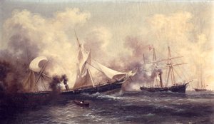 U.S.S. Kearsarge zinkt de Alabama door Xanthus Russell Smith
