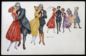 Militairen en hun verloofden, marainnes of vrienden - illustratie door Xavier Sager (1870-1930) ansichtkaart, ca. 1915 door Xavier Sager