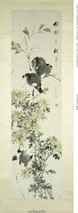 Kuif Myna Vogels en chrysanten door Xugu