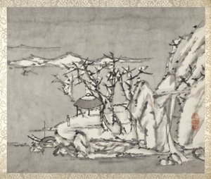 Landschap en figuur, uit een album Landschappen en kalligrafie voor Liu Songfu door Xugu