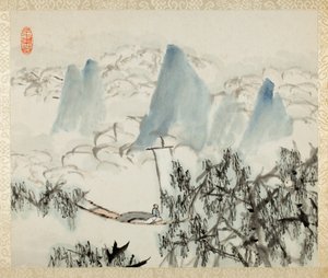 Landschap met figuur, uit een album van Landschappen en Kalligrafie voor Liu Songfu door Xugu