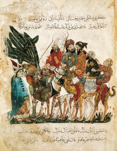 Karavaan van Arabische handelaren, miniatuur uit de Maqamat (De Bijeenkomsten) door Al-Hariri door Yahya ibn Mahmud Al Wasiti