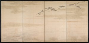 Ganzen, Riet en Water, 1800s door Yamamoto Baiitsu