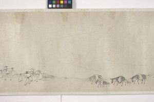 Honderd ezels die graan vervoeren, handrol, c.1700 door Ye Yin