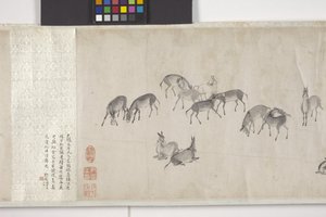 Honderd ezels die graan vervoeren, handrol, c.1700 door Ye Yin