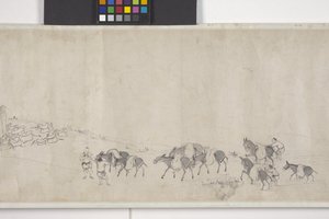 Honderd ezels die graan vervoeren, handrol, ca. 1700 door Ye Yin