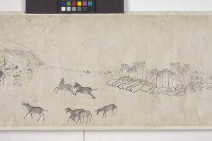 Honderd ezels die graan vervoeren, handrol, ca. 1700 door Ye Yin
