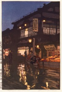 De Kagurazaka-dori bij nacht, na de regen