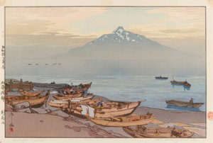 Rustige wateren van de Noordelijke Zee: de berg Rishiri
