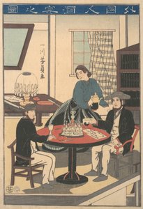 Wijnfeest van een buitenlander Gaikokujin shuen no zu, uit een ongetitelde serie..., 10e maand, 1860