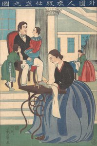 Buitenlandse Familie met Vrouw die Kleren Maakt, 1860