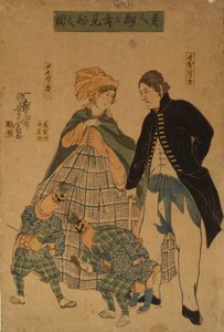 Buitenlanders kijken naar de nieuwjaarsdans, 1861 door Yoshitomi Utagawa