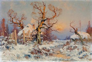 Winterlandschap in de avondzon