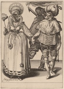 Een Man met een Tulband die een Vrouw met Pauwenveren Leidt