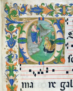 Ms 515 f.1r Het wonderbaarlijke vissen, uit een koorboek, uitgevoerd voor 1449 (detail) door Zanobi di Benedetto Strozzi
