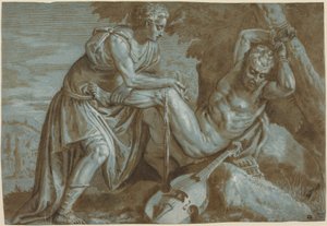 Apollo en Marsyas, ca 1600 (inkttekening) door Zenon Veronese