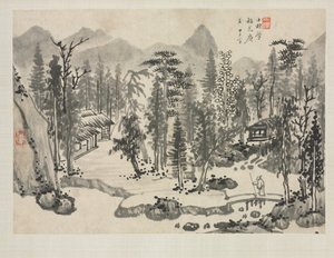 Landschapsalbum in verschillende stijlen: Landschap naar Wu Zhen door Zha Shibiao