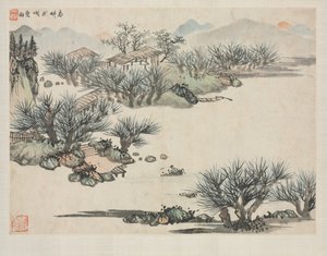 Landschapsalbum in verschillende stijlen: Voorjaar ploegen door Zha Shibiao
