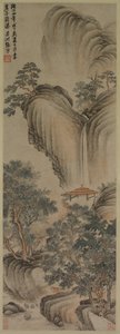 Lege prieel en snelle waterval door Zhang Ning