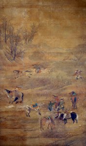 Mongoolse ruiter die een paard achtervolgt