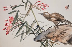 Blad uit een album met bloem- en vogelafbeeldingen
