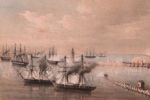 Aanval van vloot tegen lantaarn, belegering van Ancona