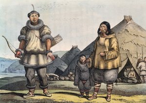 Tsjoektsji-familie voor hut, Beringstraat, Rusland, door Louis Choris door Georg Carl Heinrich Dollmann