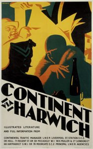 Continent via Harwich, LNER-poster door Ferdinand Georg Waldmuller