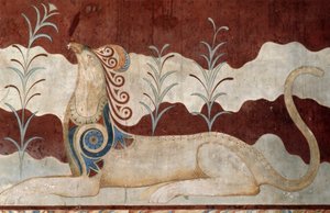 Griffioen, fresco in troonzaal, Paleis van Knossos, Kreta, Griekenland, Minoïsche beschaving