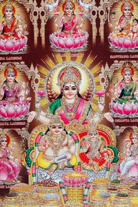 Lakshmi, de vrouw van Vishnu, is godin van welvaart, geluk en schoonheid door . .