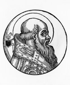 Portret van Bonifatius III, 66e paus van de Katholieke Kerk, gravure