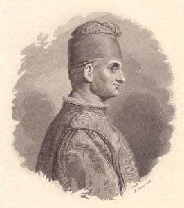 Portret van hertog van Milaan, Filippo Maria Visconti (1392-1447), kopergravure door F Clerici naar portret gepubliceerd door Antonio Campo