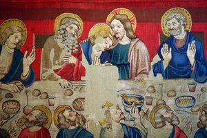 Sint-Marcus museum. Wandtapijt in wol met episodes uit de Passie van Christus. Het laatste avondmaal. door . .