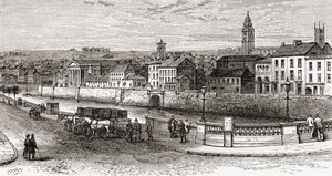 Shandon bij de rivier de Lee, County Cork, Ierland in de late 19e eeuw, uit Our Own Country gepubliceerd in 1898
