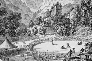 Zwitserland Unspunnenfest 1805 (zw/w foto) door Frederick (attr. to) Barnard