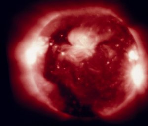 De zon, gefotografeerd in röntgenstralen door Skylab