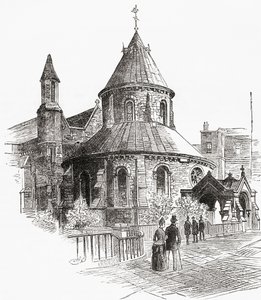 De Temple Church, Londen, Engeland, gezien in de 19e eeuw. door . .