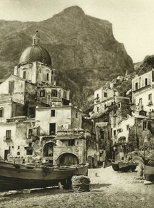 Het vissersdorp Positano, aan de Amalfikust nabij Napels door Ferdinand Georg Waldmuller